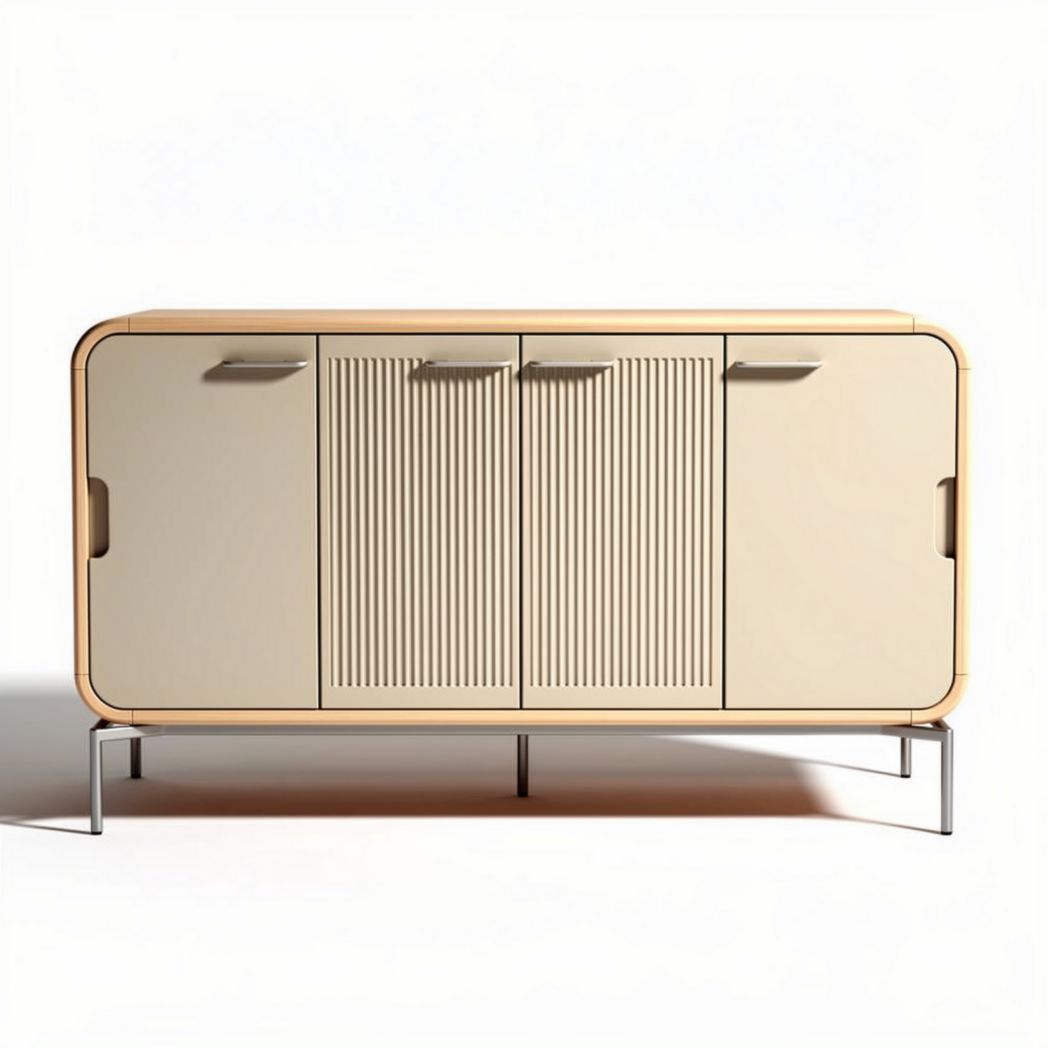 Buffet en bois de couleur crème avec 3 portes et pieds en métal 100 x 45 x 75cm