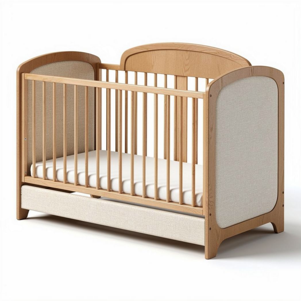 Lit de bébé en bois naturel avec matelas inclus dimensions 120 x 60 x 90cm