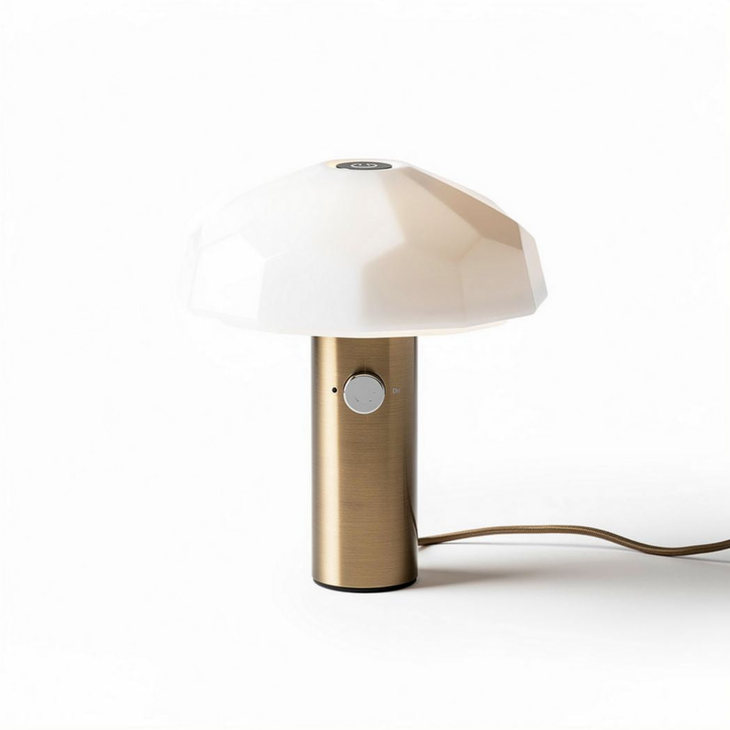 Lampe de table en métal doré et verre blanc 20 x 20 x 30cm avec variateur d'intensité