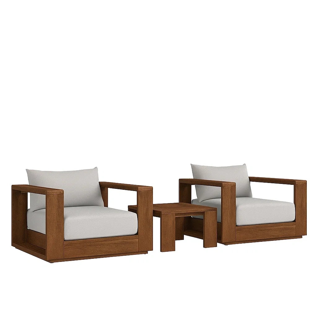 Ensemble de mobilier de jardin avec fauteuils en bois et table en tissu gris(Gris/Bois Naturel)