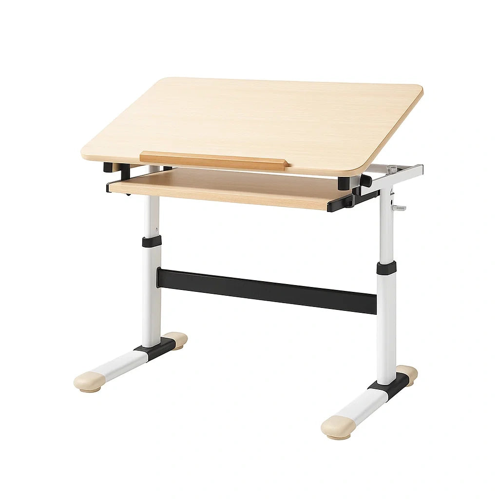 Bureau pour enfant réglable bois et métal 90x60x65-85 cm(Bois Clair/Blanc)