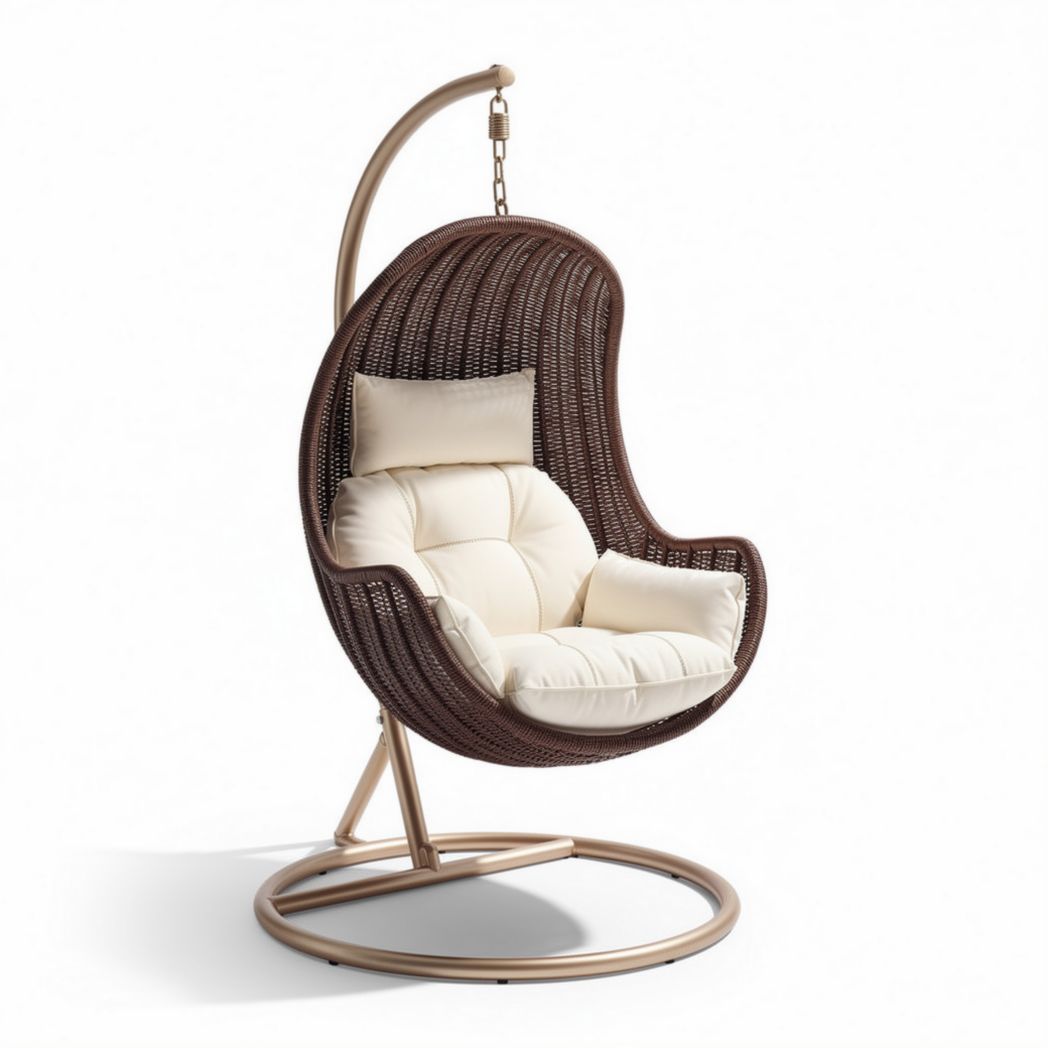 Chaise suspendue en osier avec coussin écru 80 x 80 x 180cm