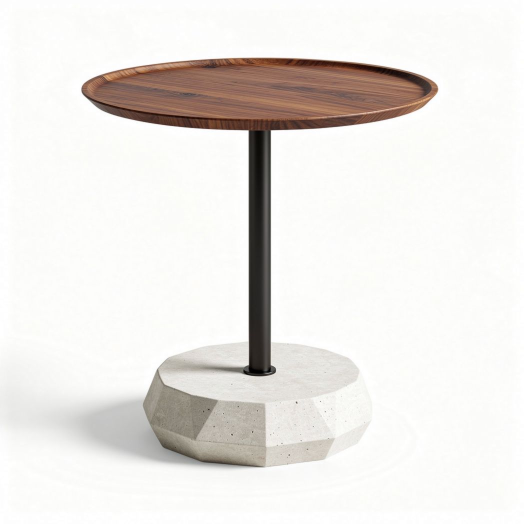 Table d'appoint ronde en bois avec pied en béton de 60 x 60 x 65cm
