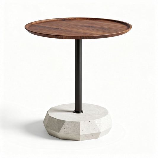 Table d'appoint ronde en bois avec pied en béton de 60 x 60 x 65cm