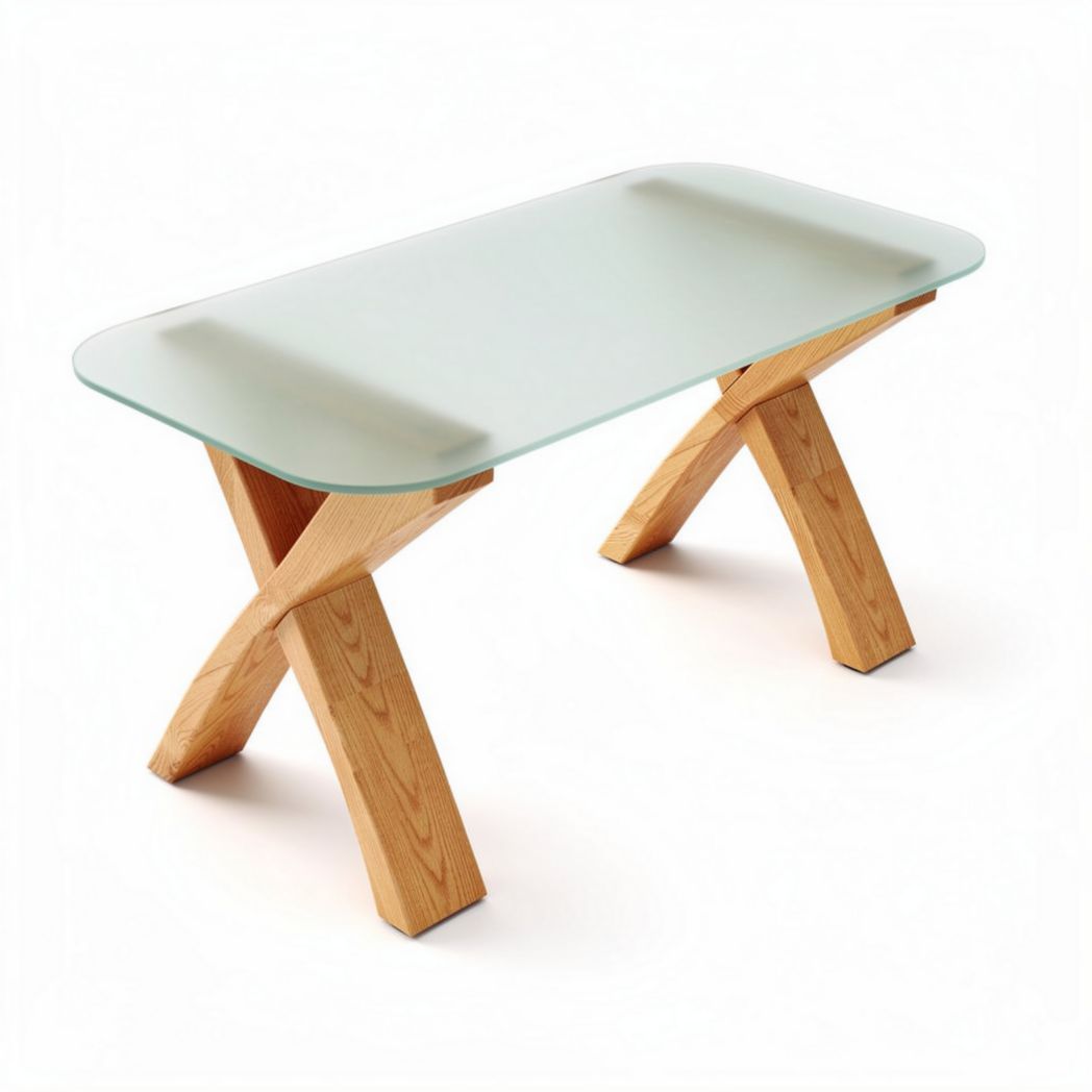 Table basse en verre trempé et piètement en bois dimensions 120 x 60 x 75cm