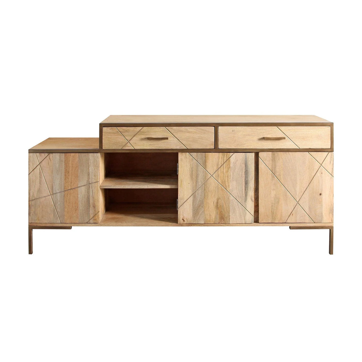 Buffet Jaidev avec structure en manguier et acier, dossier en contreplaqué, style classique(3 Portes - 2 Tiroirs)