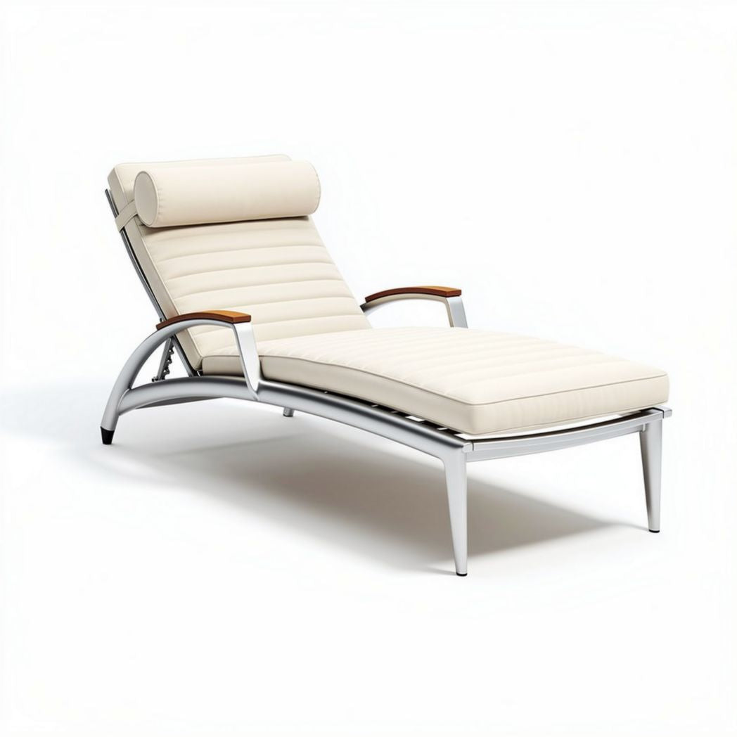 Chaise longue en aluminium et rembourrage en tissu beige dimensions 150 x 70 x 90cm