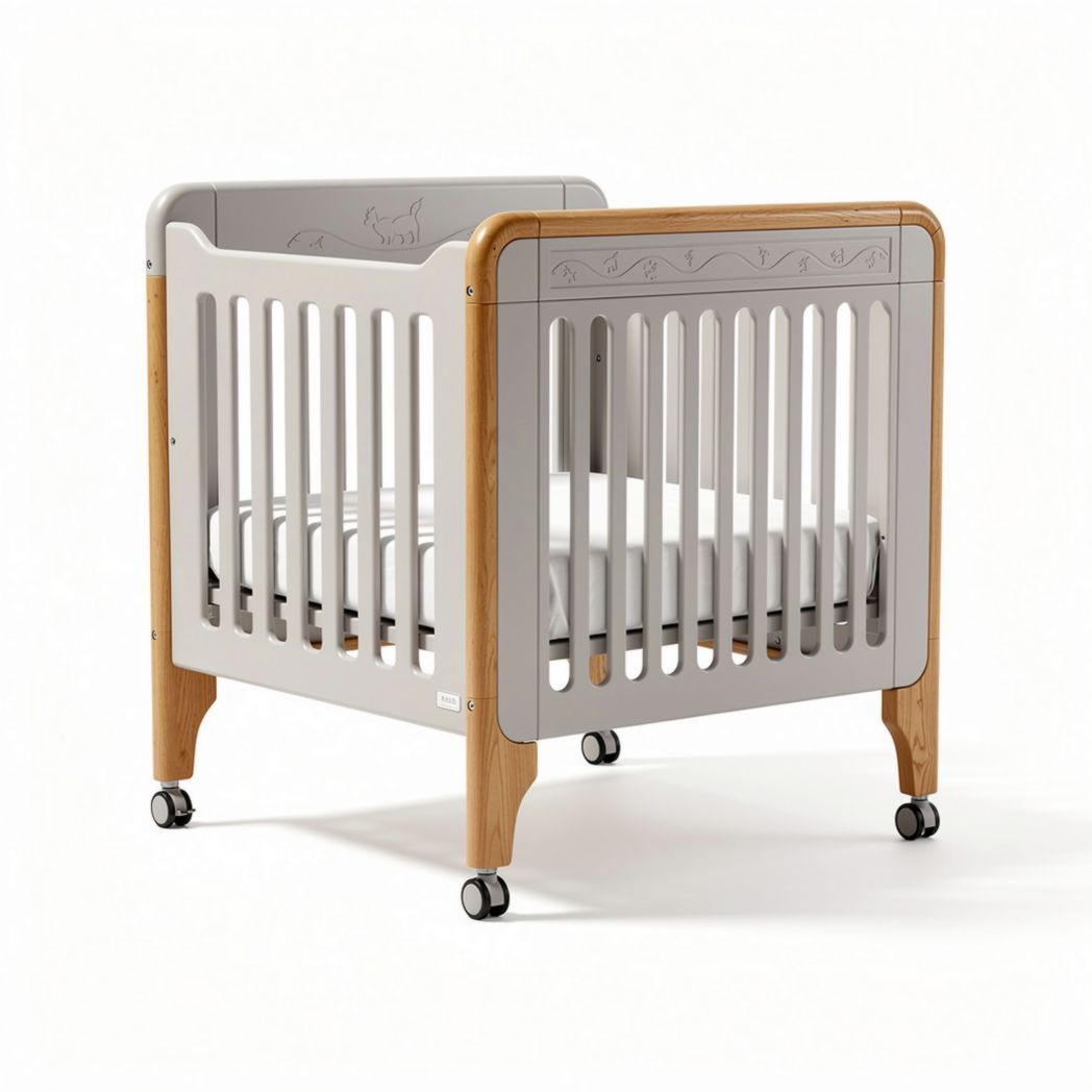 Lit parapluie en bois et plastique gris pour bébé dimensions 70 x 50 x 80cm