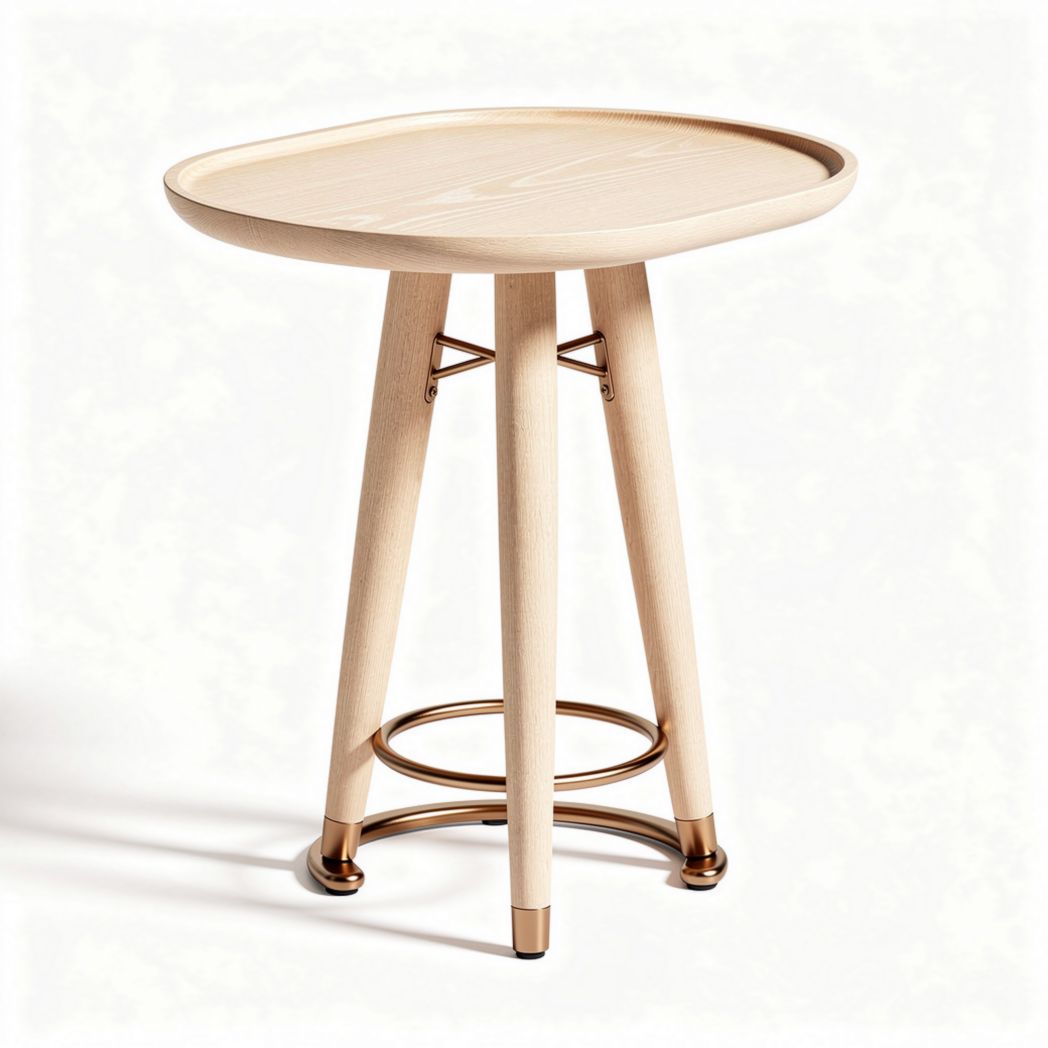 Table d'appoint en bois clair avec plateau rond en métal doré 50 x 50 x 60 cm
