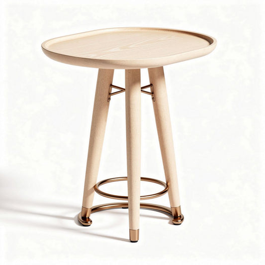 Table d'appoint en bois clair avec plateau rond en métal doré 50 x 50 x 60 cm
