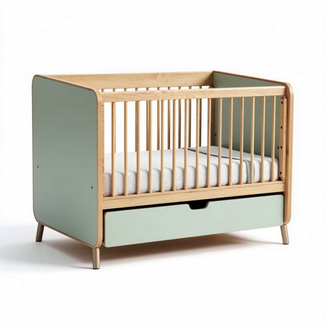 Lit bébé en bois naturel avec tiroir de rangement 120 x 60 x 80 cm