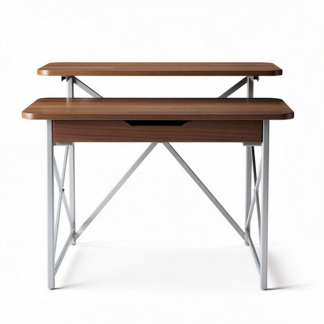 Bureau en bois marron avec tiroir et structure en métal 120 x 60 x 75 cm