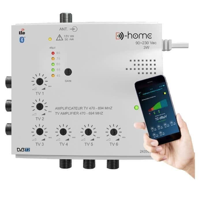 Amplificateur Tv D Home Intérieur 6 Sorties 23Db Connecté Filtré 4G 5G App Mobile Tv Finder(Blanc)