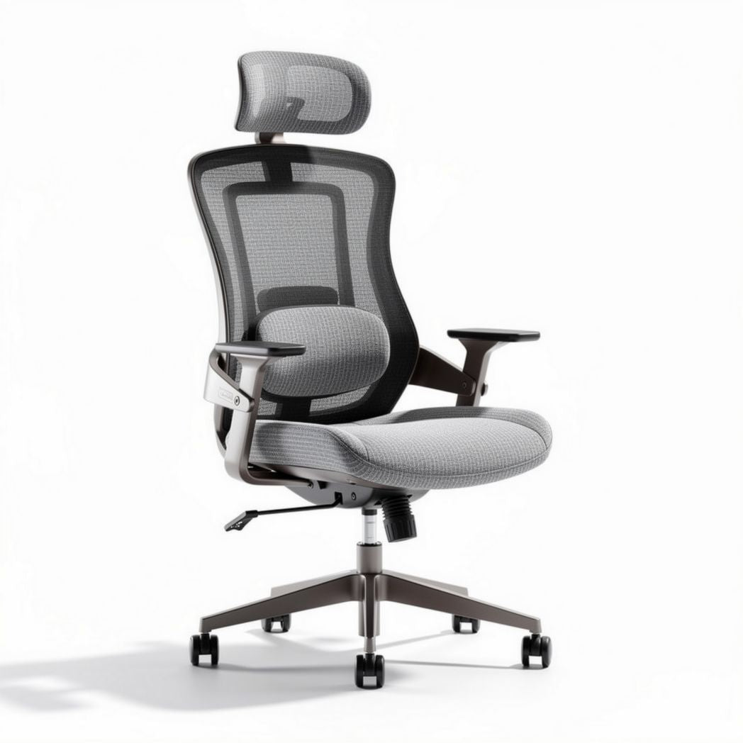 Chaise de bureau ergonomique en maille grise avec appui-tête réglable 50 x 60 x 120cm