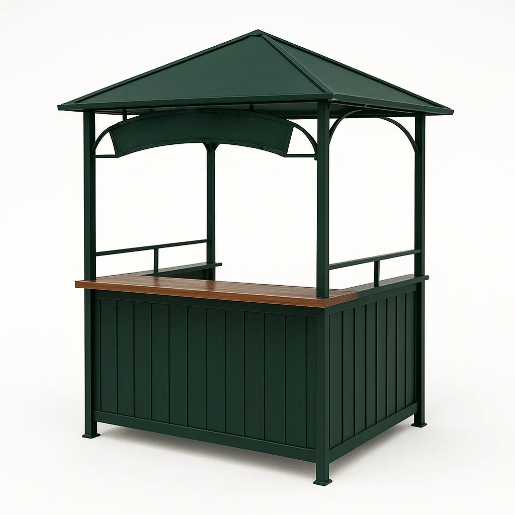 Pavillon de jardin avec bar en métal avec toit en tissu vert 120x60x220 cm(Vert/Bois naturel)